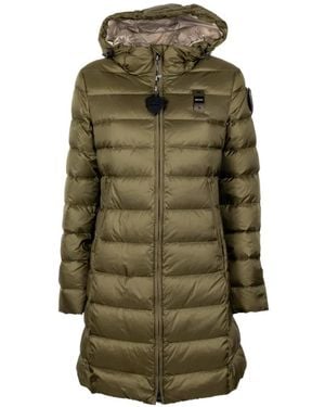 Blauer Quilted Hooded Logo-Patch Jacket - Green