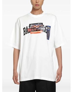 Balenciaga Bumper Stickers Graphic-Print T-Shirt - White
