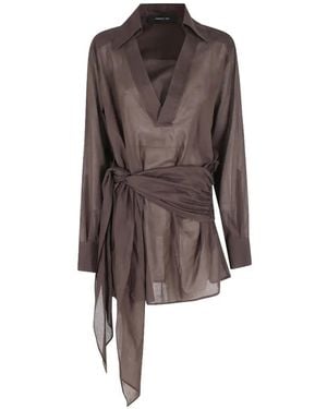 FEDERICA TOSI Knot-Detail V-Neck Mini Dress - Brown