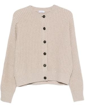 Brunello Cucinelli Cardigan Côtelé À Sequins - Neutre