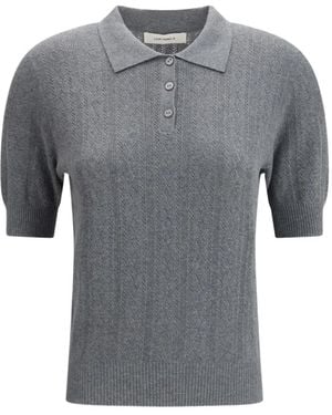Lisa Yang Puff-Sleeve Buttoned Polo Top - Grey