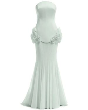 Gemy Maalouf Floral-Embellished Strapless Dress - Green