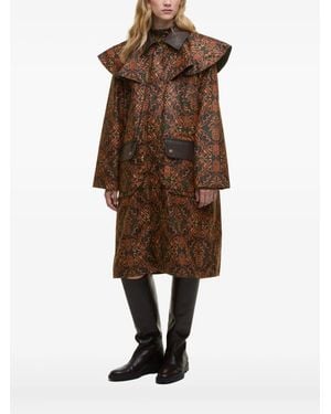 FARM Rio Luana Ruffled-Collar Patterned Coat - Brown