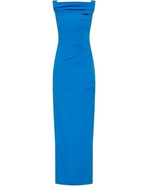 Rachel Gilbert Camille Cowl-Neck Draped Gown - Blue