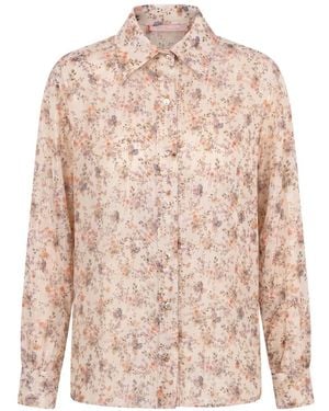 Kristina Ti Floral-Print Lamé Shirt - Pink