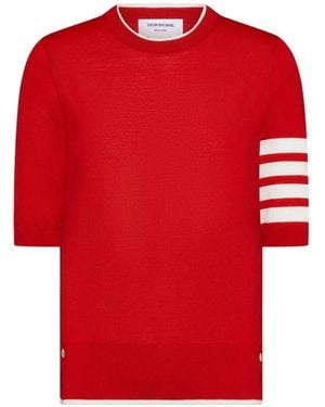 Thom Browne Kurzärmeliger Pullover Mit 4-Streifen-Logo - Rot