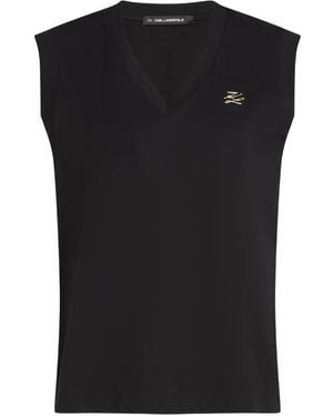 KARL LAGERFELD V-Neck Logo Tank Top - Black