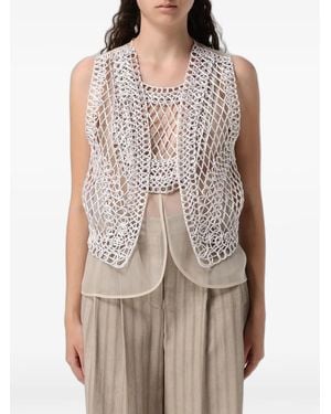 Emporio Armani Crochet-Knit Asymmetric Gilet - White