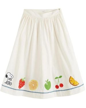 Chinti & Parker Snoopy Fruit-Details Cotton Midi Skirt - White