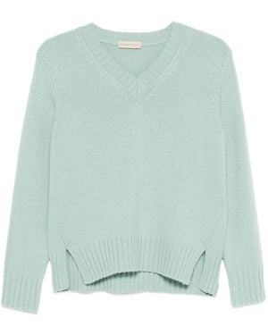 Purotatto V-Ausschnitt-Pullover Mit Schlitz - Grün