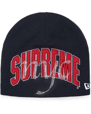 Supreme New Era Rhinestone-Embellished Beanie Hat - Red