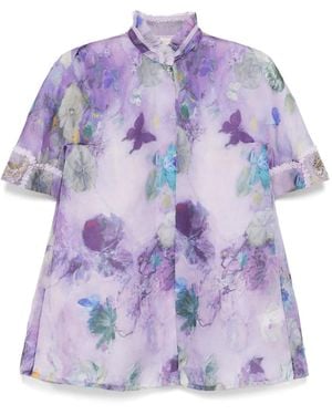Shiatzy Chen Hemd Mit Mandarinkragen Und Print - Lila