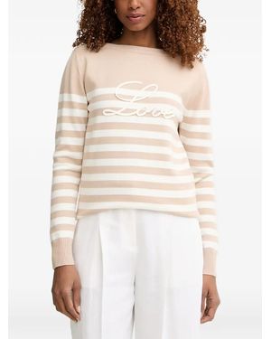 Morgan Gestreifter Pullover Mit Knopfdetail - Natur
