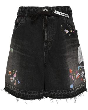 Maison Mihara Yasuhiro Sticker-Print Denim Shorts - Black