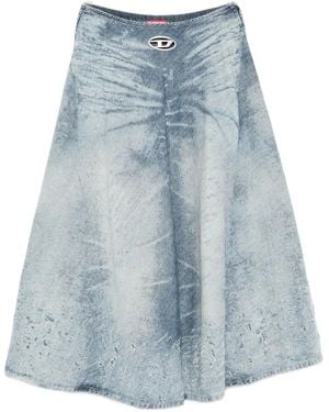 DIESEL Acid-Wash Logo-Plaque Denim Midi A-Line Skirt - Blue