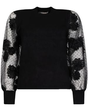 Rene' Derhy Pull Nathea À Fleurs Appliquées Et Manches En Résille - Black