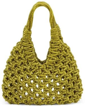 HIBOURAMA Beaded Handle Tote Bag - Green