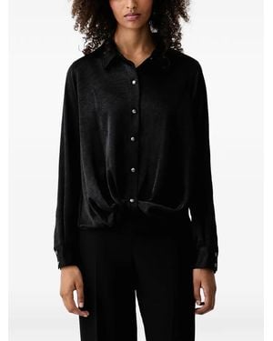 DKNY Crinkled-Finish Twist-Front Shirt - Black