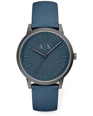 ARMANI EXCHANGE Cayde Leather-Strap 42Mm Watch - Blue