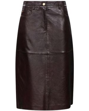 Max Mara Leather Midi Skirt - Brown