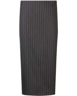 Versace Pinstriped Wool Midi Skirt - Grey