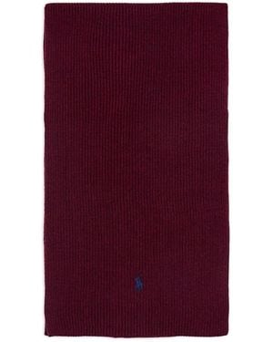 Polo Ralph Lauren Ribbed Logo-Embroidered Wool Scarf - Purple