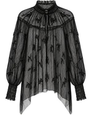Elisabetta Franchi Blusa Con Capa De Encaje Y Lazo En El Cuello - Negro