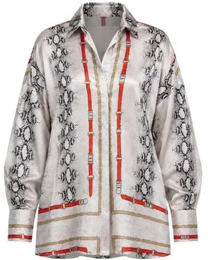 Lara Snake-Print Chain-Link Shirt - Grey