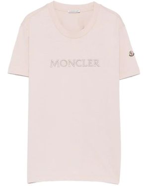 Moncler Logo-Embroidered T-Shirt - Pink