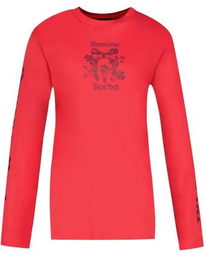 Simone Rocha Coming Up Roses Long-Sleeve T-Shirt - Red