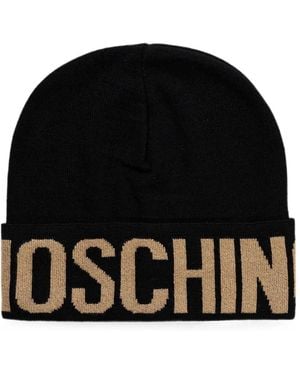 Moschino Logo-Intarsia Knitted Beanie Hat - Black