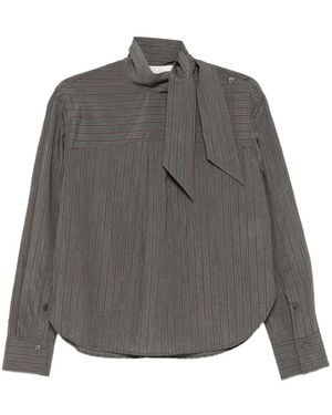 Tela Zafrina Pussy-Bow Striped Blouse - Grey