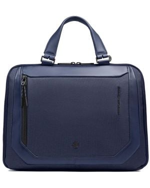 Piquadro Expandable Leather-Trim Laptop Bag - Blue