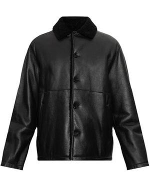 Jil Sander Shearling-Collar Leather Jacket - Black