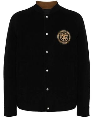 Roberto Cavalli Logo-Embroidered Wool Bomber Jacket - Black