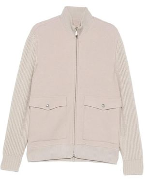 Eleventy Ribbed-Knit Paneled Bomber Jacket - White