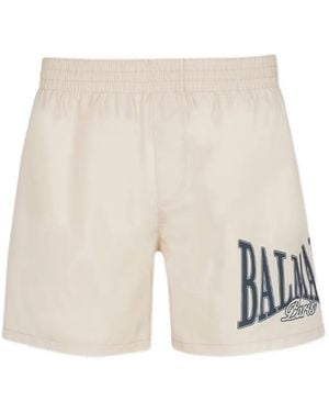 Balmain Logo-Print Swim Shorts - White