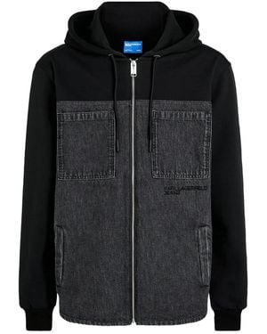 KARL LAGERFELD Denim-Panel Jacket With Hood And Ribbed Cuffs - Black