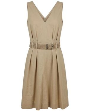 Brunello Cucinelli Belted Pleated Mini Dress - Natural