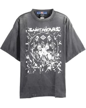 SAINT Mxxxxxx Graphic-Print Distressed T-Shirt - Grey