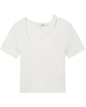 B+ AB Asymmetrical-Neckline T-Shirt - White