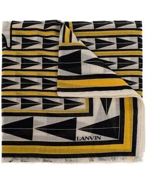 Lanvin Geometric-Print Fringed Scarf - Black