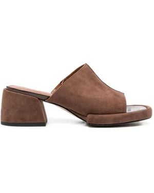 ADRIANNA FERETTI Suede Block-Heel Sandals - Brown
