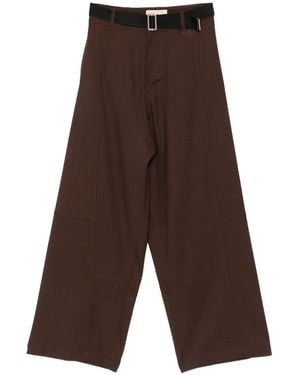 Plan C Belted Paneled Pants - Brown
