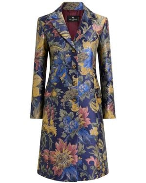 Etro Cotton-Blend Jacquard Coat With Floral Motif - Blue