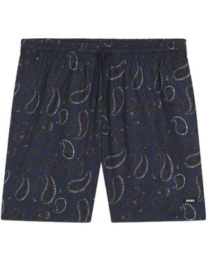 BOSS Paisley-Print Swim Shorts - Blue