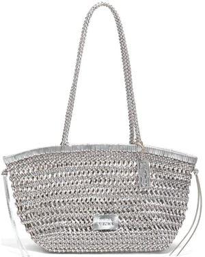 Bimba Y Lola Large Plaited Leather Shopper Bag - Grey
