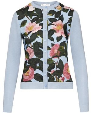 Oscar de la Renta Camellia Button-Up Cardigan - Blue