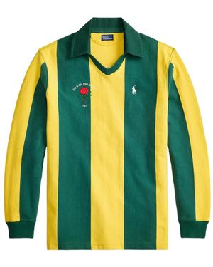 Polo Ralph Lauren Striped V-Neck Polo Top - Yellow