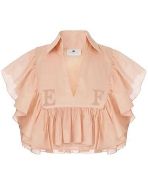 Elisabetta Franchi Cotton Voile Shirt With Flounce - Pink